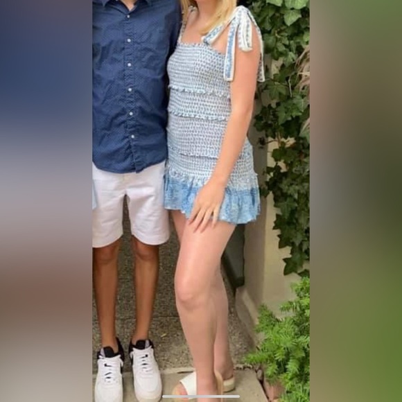 Light Blue and White Patterned Smock Dress - Mixology, Size Small - Picture 2 of 3